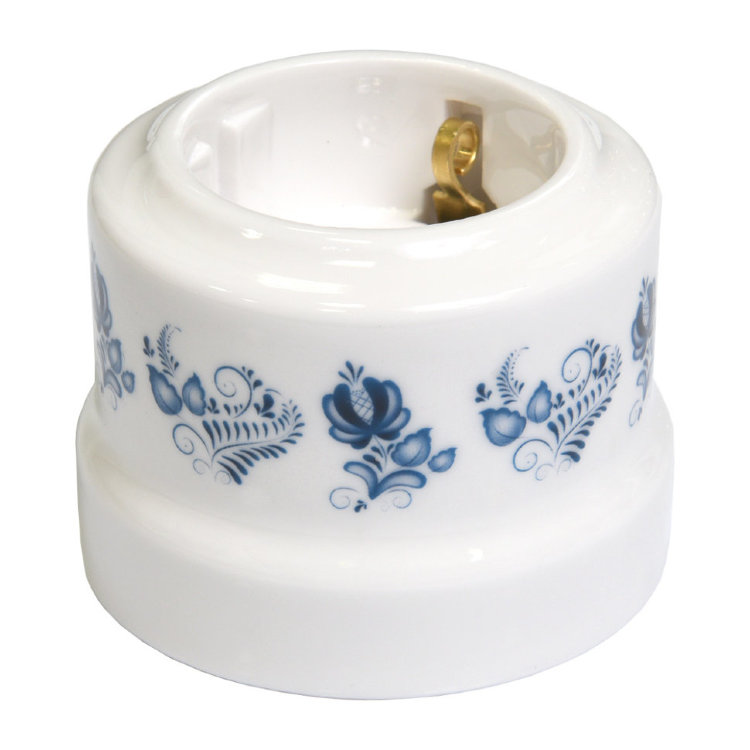 Качественная картинка Ретро розетка электрическая Lindas керамика белый (с росписью под Гжель)