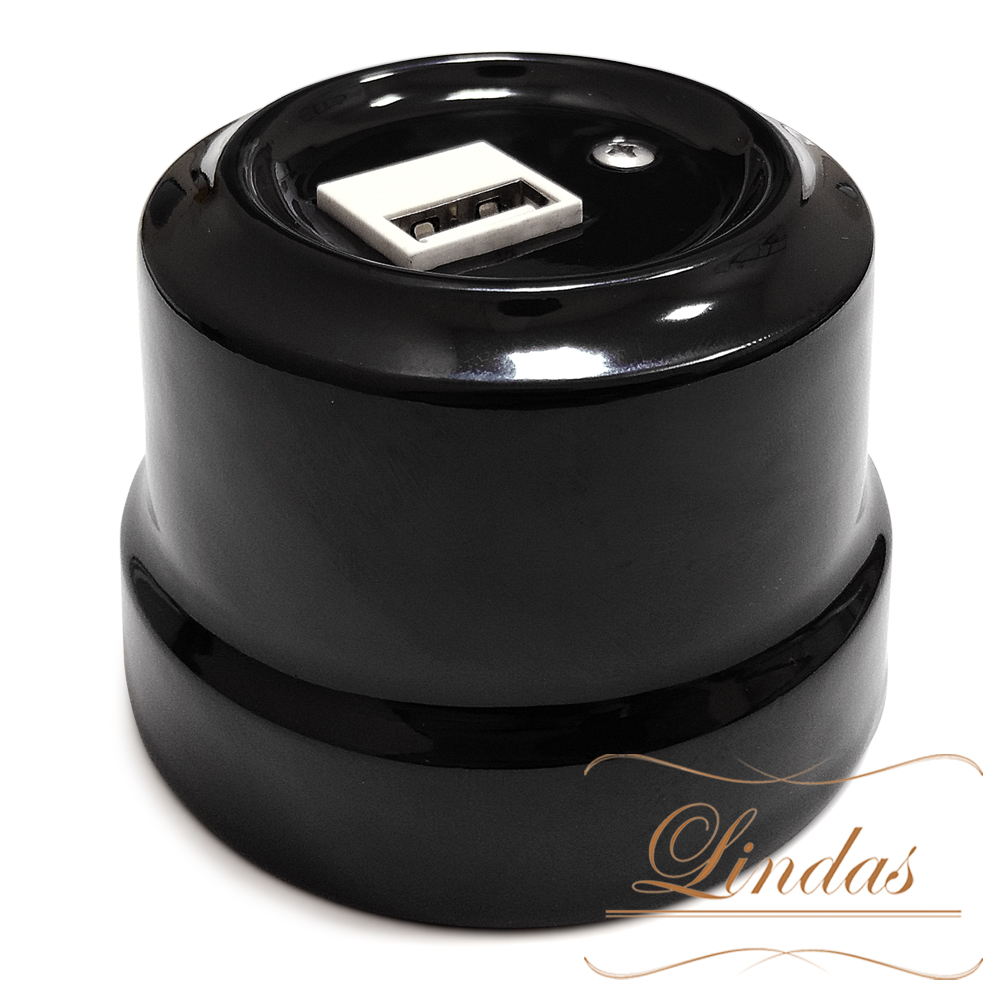 Качественная картинка Ретро розетка USB Lindas керамика черный