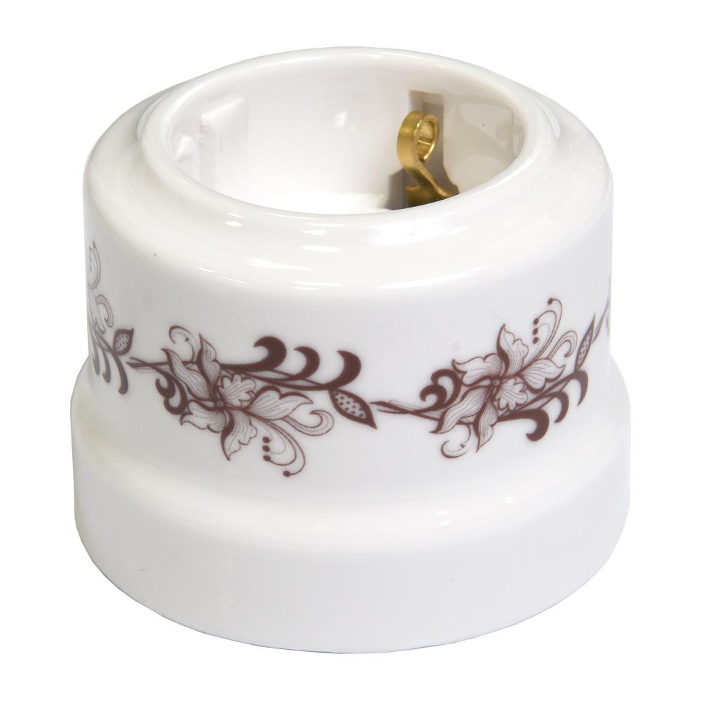 Качественная картинка Ретро розетка электрическая Lindas керамика белый (с коричневым орнаментом)